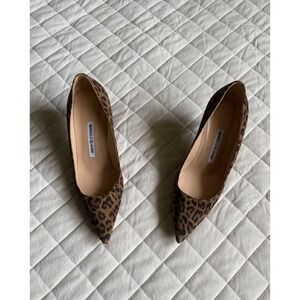 Manolo Blahnik BB Suede Leopard Print Kitten Heel Pumps Sz 37.5 Quiet Luxury